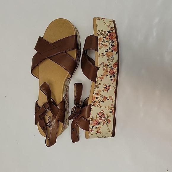 Bass Ophelia cognac leather platform sandals sz 10 - Picture 1 of 6